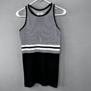 Athleta Renew Seamless Tank Top L Black White Ribbed Racerback Stretch 591283